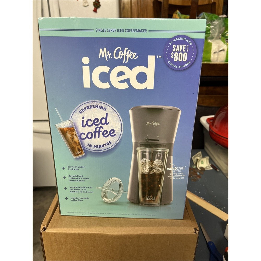 New - Mr. Coffee Iced Coffee Maker Black with Tumbler, Straw, Lid & Filter